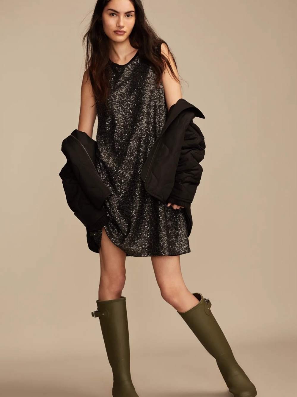 Lucky Brand Black Sequin Sleeveless Mini Dress